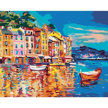 Hračka Diamondi Diamantové malování - LODĚ NA MOŘI U PŘÍSTAVU Rozměr: 40x50 cm, Rámování: bez rámu a bez vypnutí plátna