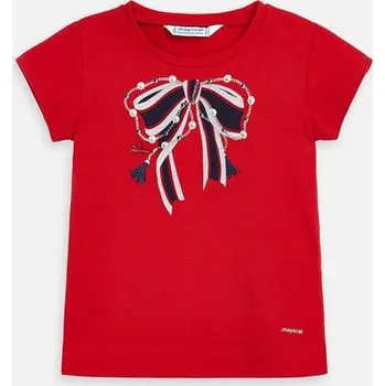 Dívčí tričko červené dětské tričko s obrázkem mašle Mayoral 3007-25 velikost 104