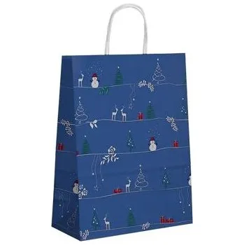 Nákupní taška Vánoční modrá papírová taška s motivem Vánoční čas 240x110x310 mm s plochým uchem