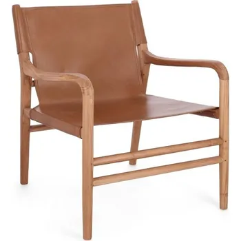 Křeslo BIZZOTTO Dřevěné křeslo CAROLINE s hnědou kůží 0747167