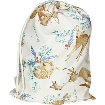 Vánoční dekorace Mimilove Dárkový pytlík Zimní krajina - cesmína velký 33x45 cm Limited Edition