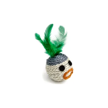 Hračka pro kočku JK Animals Chrastící hlava s peřím, sisalová hračka 6 cm