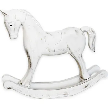 Vánoční dekorace Houpací kůň dřevo 11cm bílá patina