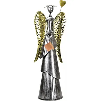 Vánoční dekorace Plechový anděl Wave stříbrný-champagne se srdíčkem, 65,5 cm (123153 015 BNM-75-00145-21 anděl 65,5cm)