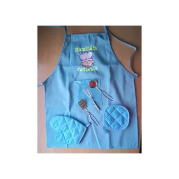 Kuchyňská zástěra DĚTSKÁ SADA S VÝŠIVKOU modrá dětská modrá