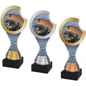Trofej kulatá s výřezem - ryba - Text: Žádný Výška: 23,5cm Barva: Zlatá