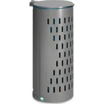 Držák odpadkových pytlů, z děrovaného ocelového plechu, s víkem, upínací svorkou a dvířky, stříbrný