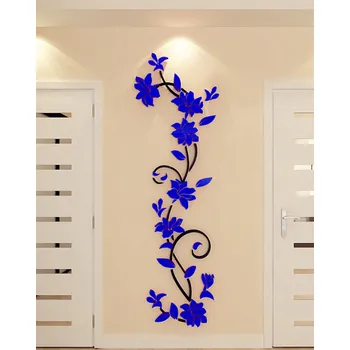 Samolepící dekorace Živá Zeď Samolepka na zeď Modré 3D Kytky Velikost: M-100 x 30 cm
