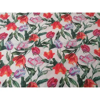 BYTEMA Dekorační látka Střapaté tulipány šíře 140 cm