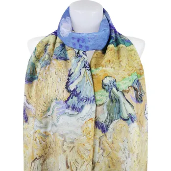 Šátek Dámský oboustranný obdélníkový šál 3130-10 malba, sklizeň na poli - větrný mlýn 7200681-13