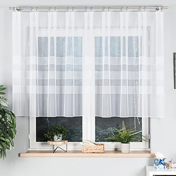 Žakárová záclona MELANIE 282 proužky, s bordurou a olůvkem, bílá výška 250cm (v metráži)