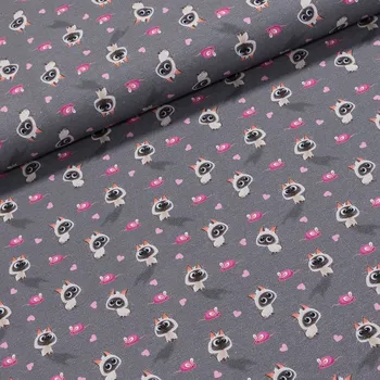 Bavlněný úplet dětský 7648-002 DIGITÁLNÍ TISK tajný život mazlíčků, kočka a myš, šedá, š.142cm (látka v metráži)
