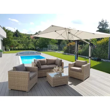 Zahradní sestava DEOKORK Ratanová variabilní sestava SEVILLA 1+2+1 pro 4 osoby (béžová)