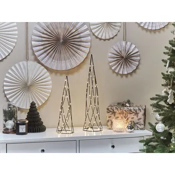 Vánoční dekorace Sada 2 figurek černý kovový rám s LED osvětlením tvar vánočního stromku moderní minimalistický Beliani