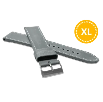 Řemínek na hodinky XL Prodloužený prošitý šedý řemínek LAVVU SPORT z luxusní kůže Top Grain - 18 XL LSAXA18 (řemínek, pásek na hodinky)