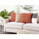 Sada 2 dekorativních polštářů oranžová bavlněná 45 x 45 cm makramé pletený boho retro doplňky Beliani