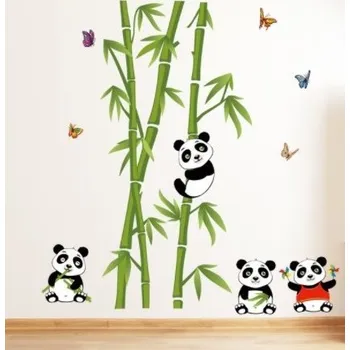 Samolepící dekorace Samolepka na zeď dětská - Pandy na bambusech