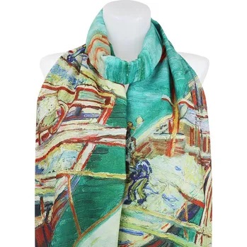 Šátek Dámský oboustranný obdélníkový šál 3130-10 malba, rybářské lodě - kytice 7200681-6