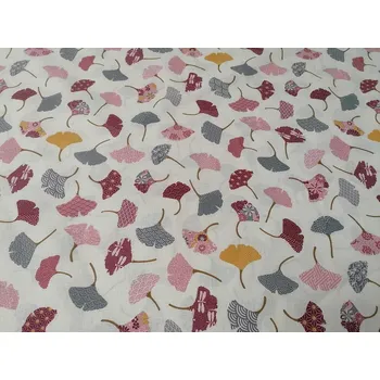 BYTEMA Bavlněná látka GINKO lístečky smetanová šíře 160 cm