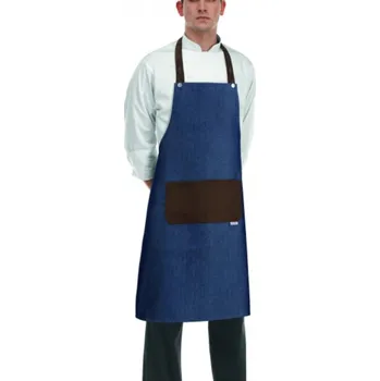 Gastro oděv Kuchařská zástěra EGOchef ROCK ke krku s kapsou - Jeans Brown 70x90 cm E-6113009F