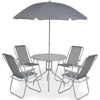 Petrashop 6dílný zahradní jídelní set ocel a textilen šedý Šedá43785