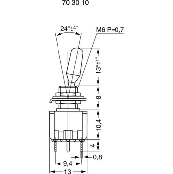 vypínač Miniaturní páčkový spínač Miyama MS 500-BC-J, 125 V/AC, 6 A, 2x (zap)/vyp/(zap), 1 ks