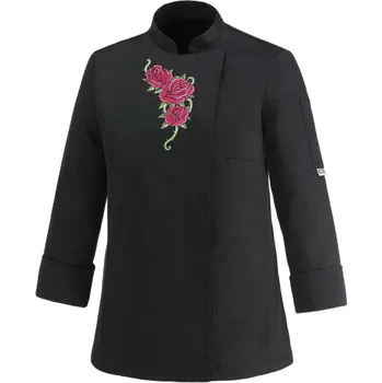 Gastro oděv EGOchef EGOCHEF Dámský kuchařský rondon Flowers - černý XXL E-1003002X2XL