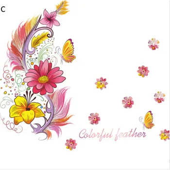 Samolepící dekorace Živá Zeď Samolepka na zeď Barevná pírka - 4 motivy Barva: Růžová