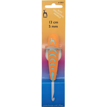 Háček na háčkování ergonomický PONY, hliník/plast 59811, velikost 5mm, délka 13cm