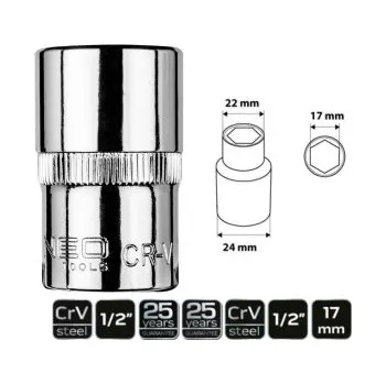 Nářadí pro automobil Hlavice šestihran 1/2", 17 mm, , TOPEX, 08-417