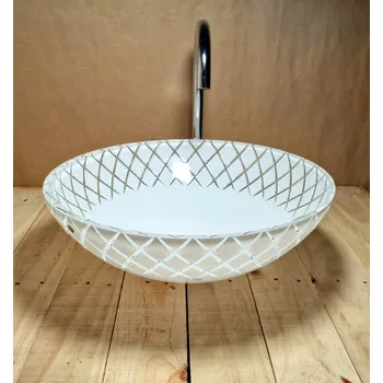 Umyvadlo Light for home - Luxusní kulaté skleněné umyvadlo z bílého křišťálu, ručně vyráběné v Itálii U 042, Bílá