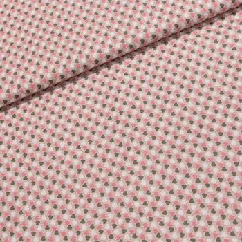 Bavlněné plátno D0802 šedé a růžové na béžové, š.140cm (látka v metráži)