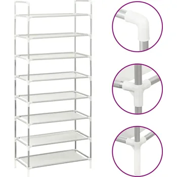 Botník vidaXL Botník s 8 policemi kov a netkaná textilie stříbrný