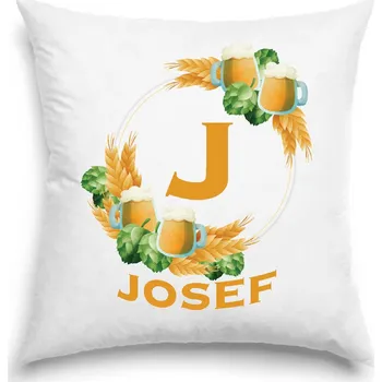 Dekorativní polštářek Polštář - Pivní věnec s monogramem a jménem Josef