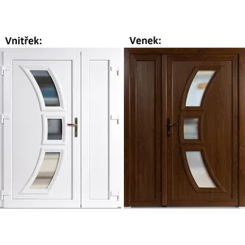 Vchodové dveře Dvoukřídlé vchodové dveře plastové Soft 3D 5901+Panel Plný, Zlatý dub/bílá, 150x200 cm, levé