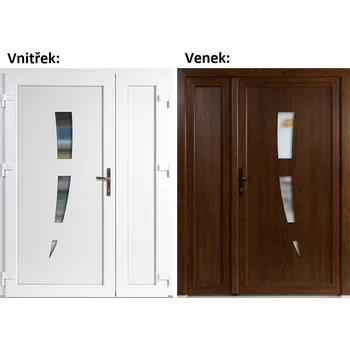 Vchodové dveře Dvoukřídlé vchodové dveře plastové Soft 123+Panel Plný, Zlatý dub/bílá, 130x200 cm, levé