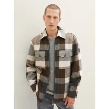 Pánská casual bunda TOM TAILOR PÁNSKÁ BUNDOKOŠILE SE ZATEPLENOU PODŽÍVKOU-HNĚDÁ KOSTKA L