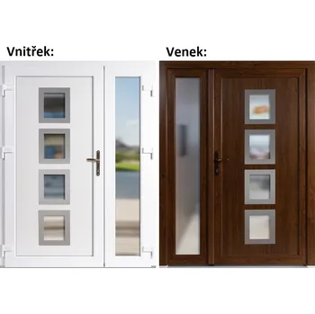 Vchodové dveře Dvoukřídlé vchodové dveře plastové Soft 010 Inox+Sklo Nisip, Zlatý dub/bílá, 130x200 cm, levé