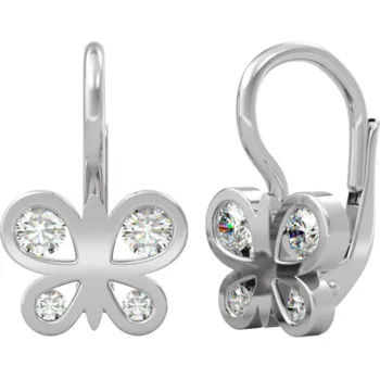 Náušnice Couple, Dívčí náušnice Motýl, bílé zlato a zirkony, 585-66-3-0275.1B00.0.00.001.14