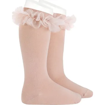 CONDOR Dětské podkolenky s tylovou krajkou - starorůžové Velikost: 000