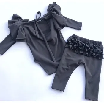 Kojenecký body Baby Powder Handmade Body s volánky a mašlí grafitové 56 šedá