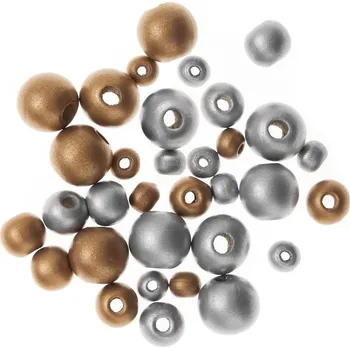 Dětské navlékací korálky DP Craft Dřevěné korálky zlaté a stříbrné 30ks