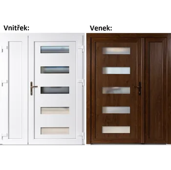 Vchodové dveře Dvoukřídlé vchodové dveře plastové Soft 6300+Panel Plný, Zlatý dub/bílá, 150x200 cm, pravé