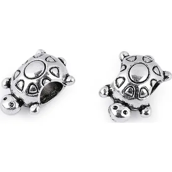Dětské navlékací korálky Kovový korálek želva 10x14 mm platina s patinou