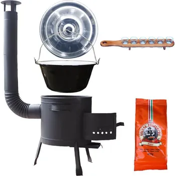 Kempingové nádobí Smaltovaný kotlík 20 L (1,2 mm) + sada štamperlíků + pepř na guláš 100 g + nízká žáruvzdorná kotlina (0,8 mm) 42 PLUS 600