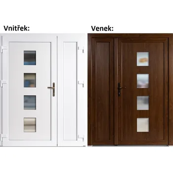 Vchodové dveře Dvoukřídlé vchodové dveře plastové Soft 010+Panel Plný, Zlatý dub/bílá, 150x200 cm, levé