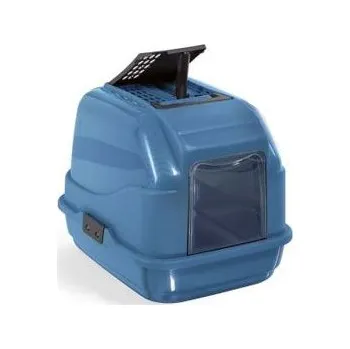 Toaleta pro kočku WC kočka kryté recykl. plast s filtrem a lopat modrá