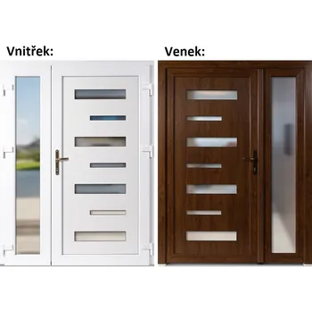 Vchodové dveře Dvoukřídlé vchodové dveře plastové Soft 6100+Sklo Nisip, Zlatý dub/bílá, 130x200 cm, pravé