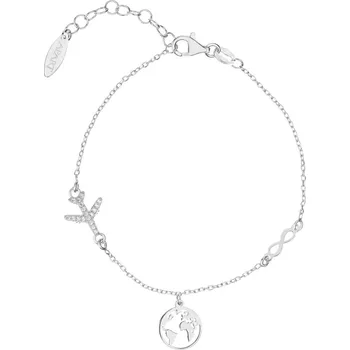 Náramek Stříbrný náramek se zirkony - letadlo, nekonečno, zeměkoule - AP536-6097