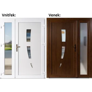 Vchodové dveře Dvoukřídlé vchodové dveře plastové Soft 123+Sklo Nisip, Zlatý dub/bílá, 130x200 cm, pravé